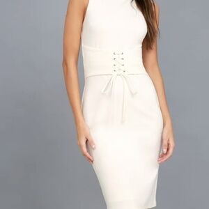 Lulus Say So White Lace-Up Bodycon Midi Dress
